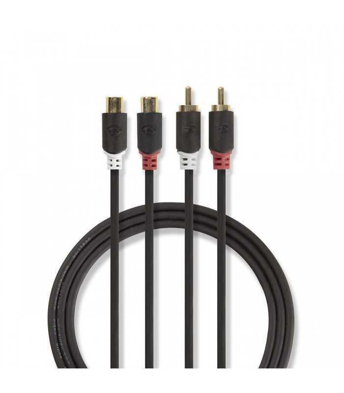 Cablu audio stereo 2x RCA tata - 2x RCA mama 2m antaracit Nedis