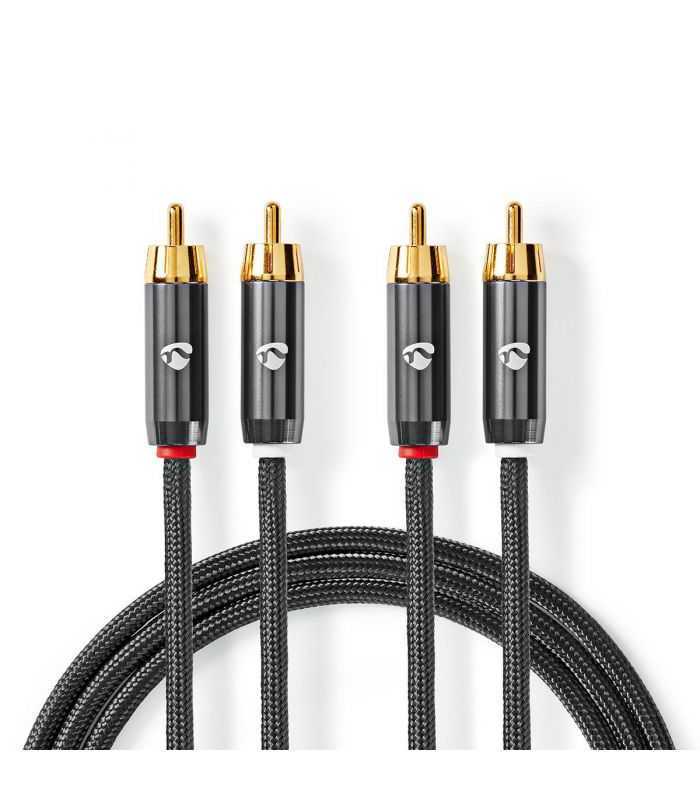 Cablu audio stereo 2x RCA tata - 2x RCA tata 1m gri Nedis
