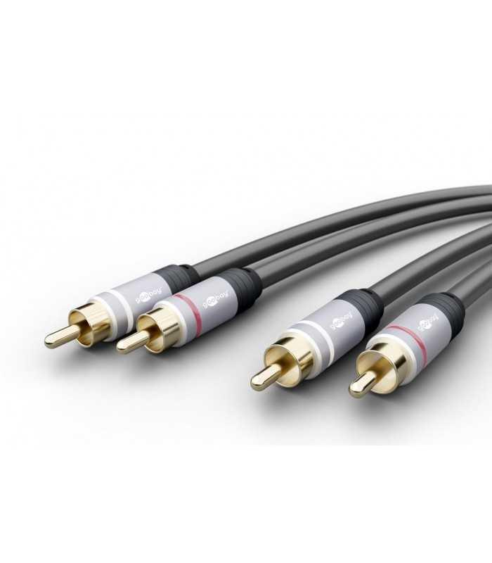 Cablu audio stereo 2x RCA tata - 2x RCA tata 3m dublu ecranat Goobay Plus