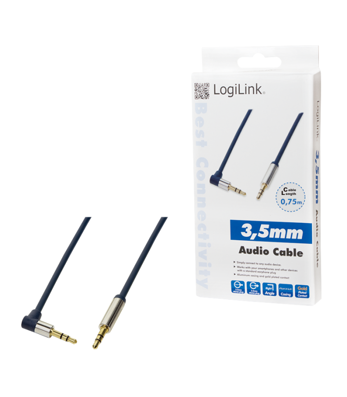 cablu audio stereo 90 grade jack 35 mm 075m tata tata aurit albastru inchis carcasa aluminiu logilink ca11075 2