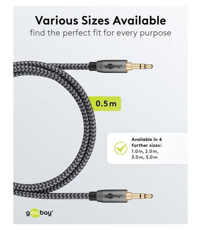 Cablu Audio Stereo Aux Jack 35 Mm Tata Tata 05m Premium Extrem De Flexibil Textil Negru Goobay Plus 65272