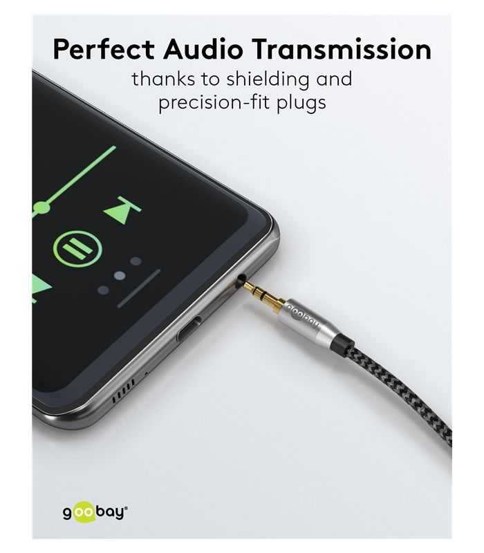 Cablu Audio Stereo Aux Jack 35 Mm Tata Tata 05m Premium Extrem De Flexibil Textil Negru Goobay Plus 65272