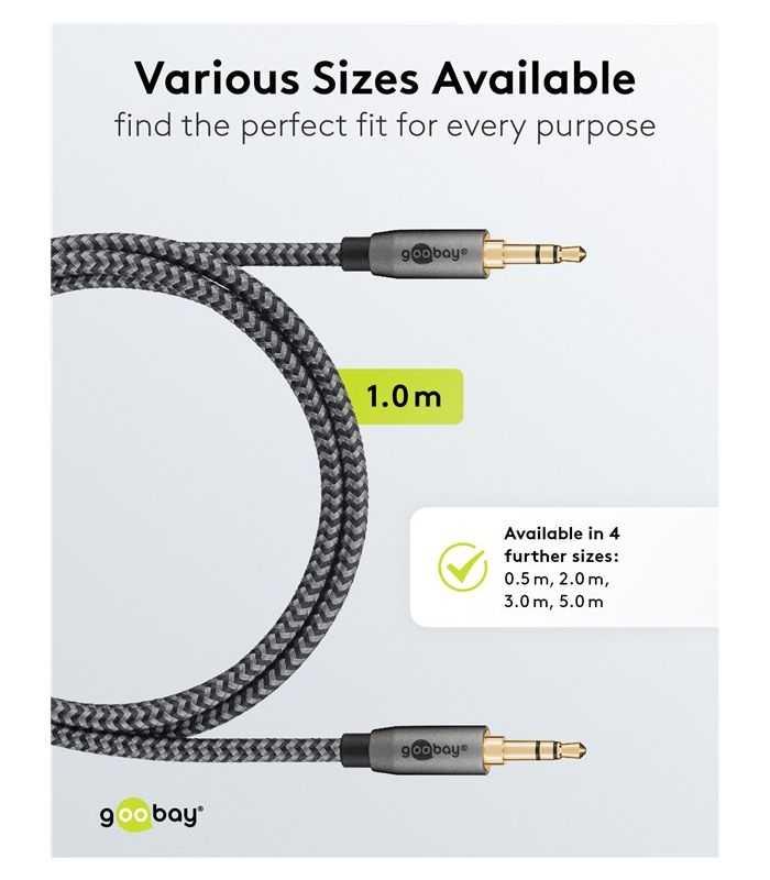 Cablu Audio Stereo Aux Jack 35 Mm Tata Tata 1m Premium Extrem De Flexibil Textil Negru Goobay Plus 65273