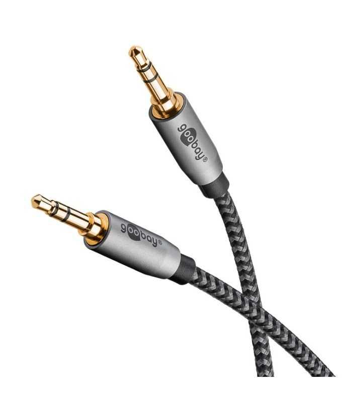 Cablu audio stereo AUX Jack 3.5 mm tata-tata 2m premium extrem de flexibil textil negru Goobay Plus 65274