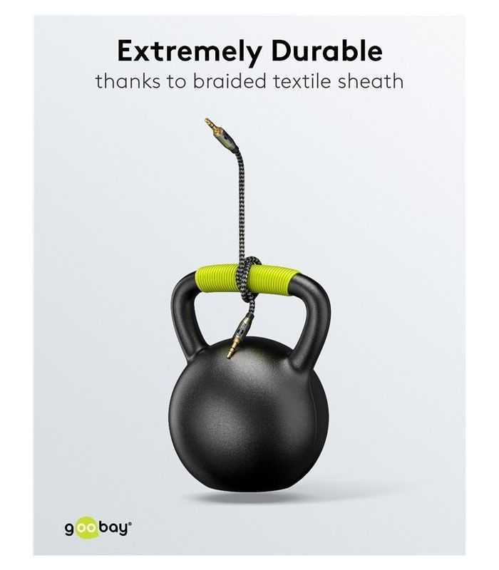 Cablu Audio Stereo Aux Jack 35 Mm Tata Tata 3m Premium Extrem De Flexibil Textil Negru Goobay Plus 65275