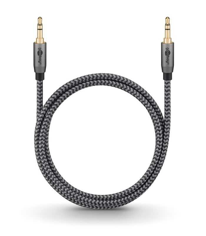 Cablu Audio Stereo Aux Jack 35 Mm Tata Tata 3m Premium Extrem De Flexibil Textil Negru Goobay Plus 65275
