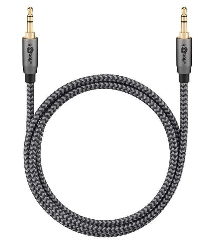 Cablu Audio Stereo Aux Jack 35 Mm Tata Tata 3m Premium Extrem De Flexibil Textil Negru Goobay Plus 65275