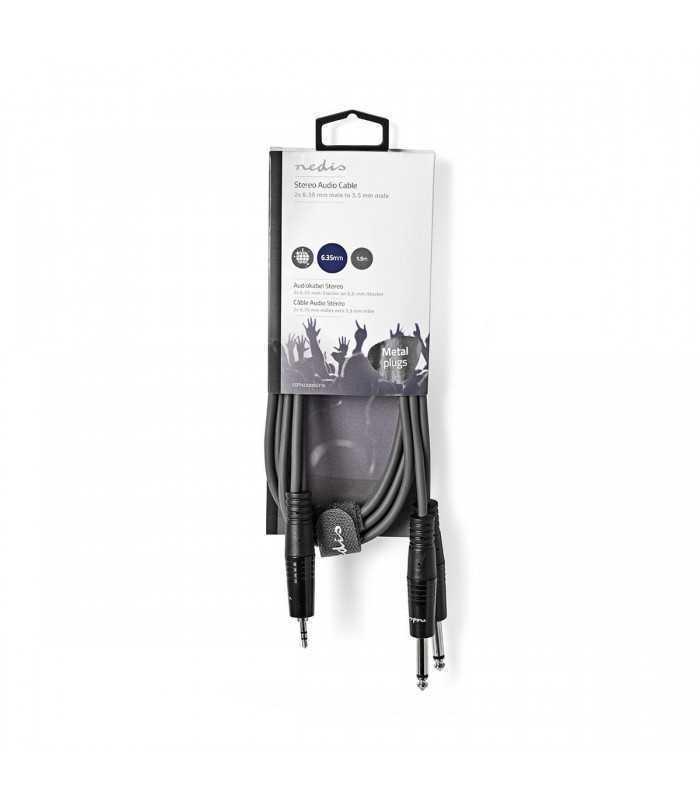cablu audio stereo jack 2x 635 mm tata mono 35 mm tata stereo 15m gri nedis 2