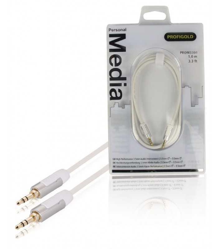 Cablu audio stereo Jack 3.5 mm tata - 3.5 mm tata 1m OFC alb Profigold