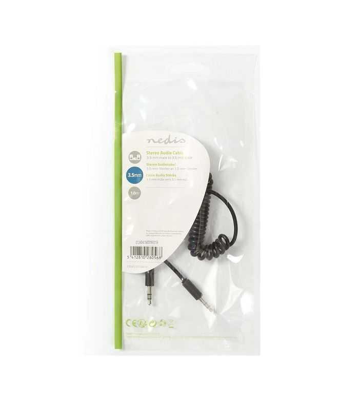 Cablu audio stereo Jack 3.5 mm tata - 3.5 mm tata 1m spiralat negru Nedis