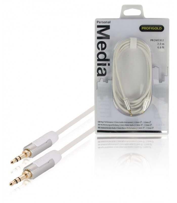 Cablu audio stereo JACK 3.5 mm tata - tata 2m OFC alb Profigold