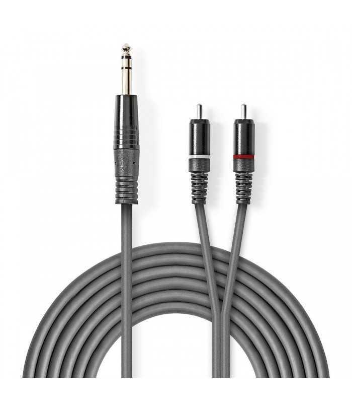 cablu audio stereo jack 635 mm tata 2x rca tata 15m gri nedis 1