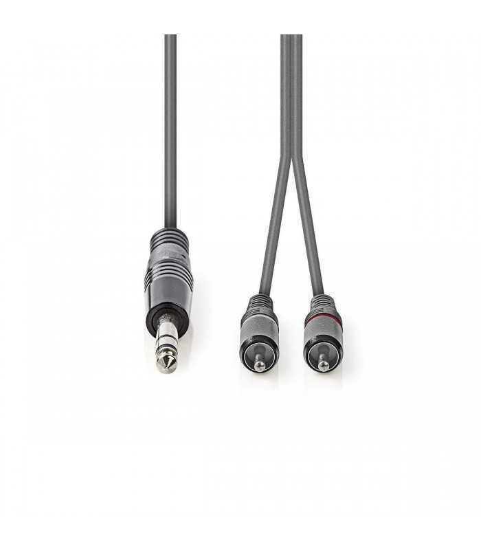cablu audio stereo jack 635 mm tata 2x rca tata 15m gri nedis 2