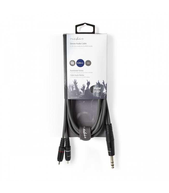 Cablu audio stereo JACK 6.35 mm tata - 2x RCA tata 1.5m gri NEDIS
