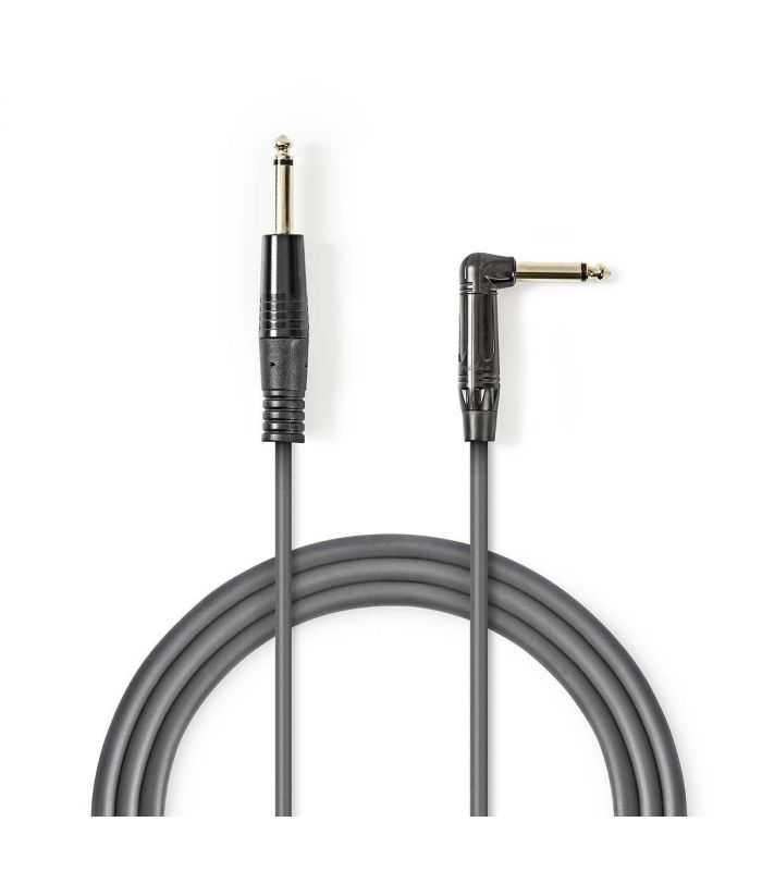 Cablu audio stereo Jack 6.35 mm tata - 6.35 mm tata cotit 3m gri Nedis