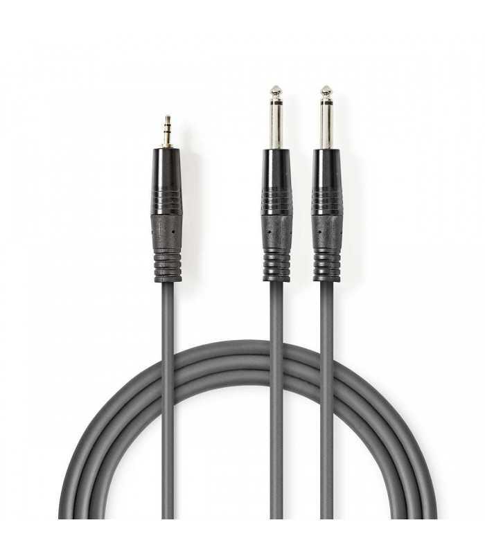 Cablu audio Stereo Jack mono 2x 6.35 mm tata - stereo 3.5 mm tata 3m gri Nedis