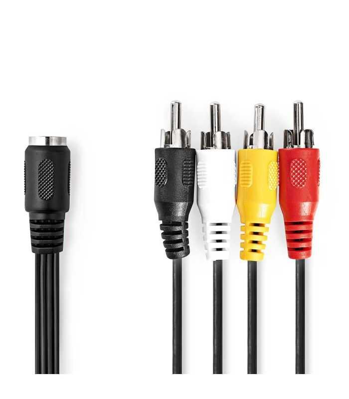 Cablu audio stereo Nedis DIN 5 pini mama - 4x RCA tata 0.2m negru CAGL20475BK02