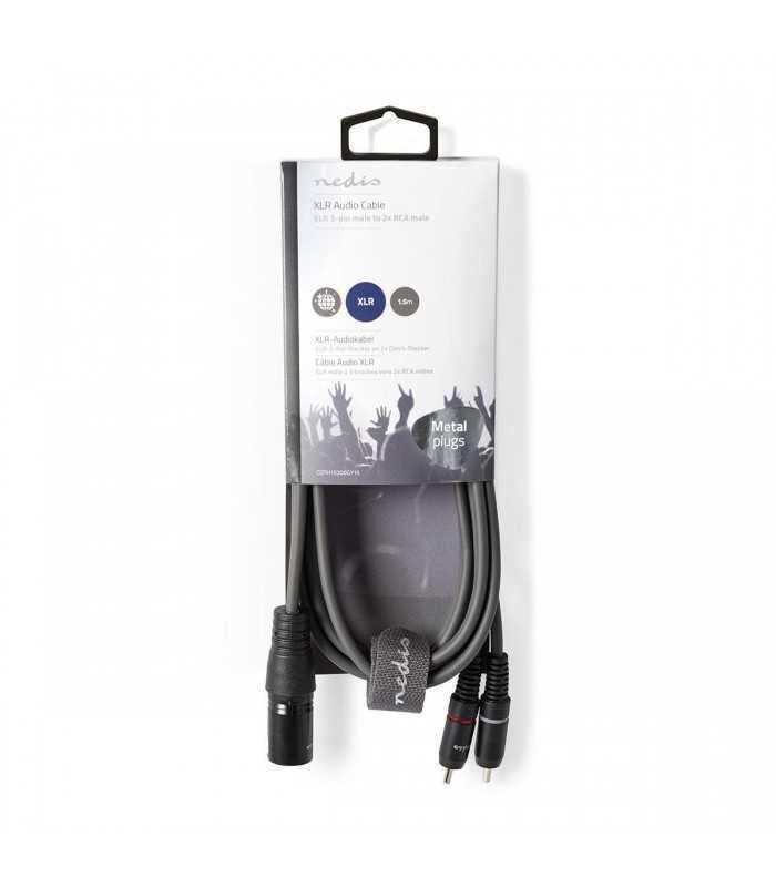 Cablu audio stereo XLR 3-Pin tata - 2x RCA tata 1.5m gri NEDIS