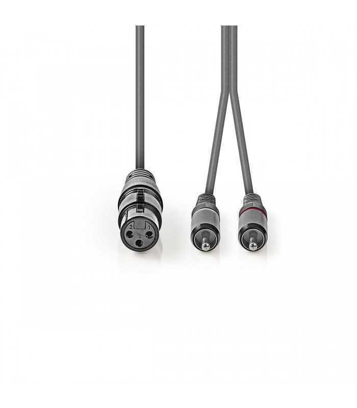 cablu audio stereo xlr 3 pini mama 2x rca tata 3m gri nedis 2