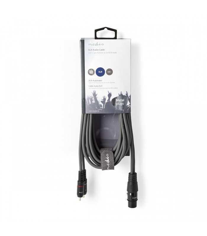 Cablu audio stereo XLR 3-Pini mama - 2x RCA tata 3m gri NEDIS