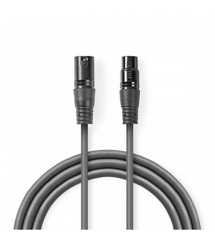 Cablu audio Stereo XLR 3 pini tata - XLR 3 pini mama 3m Gri Nedis