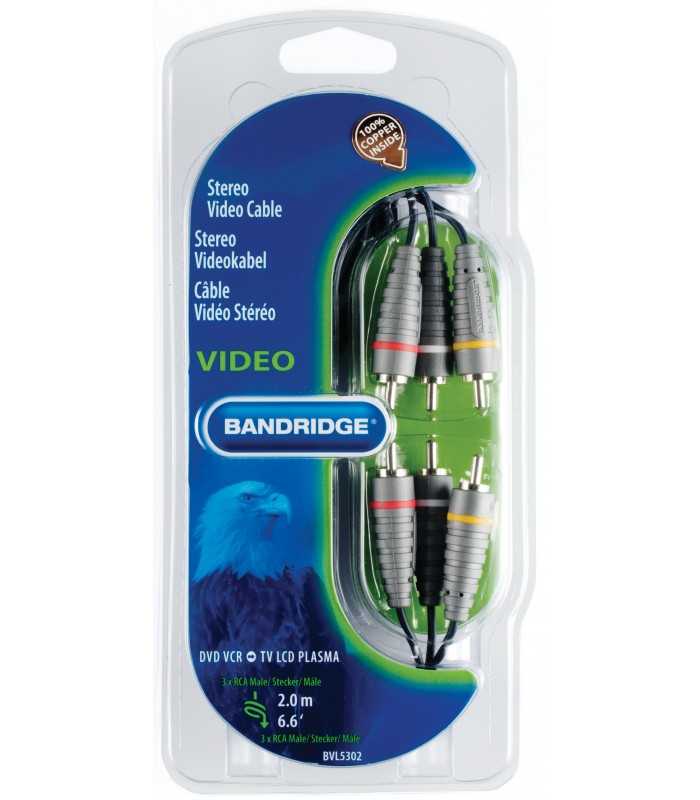 cablu audio video 3x rca tata 3x rca tata 2m albastru bandridge 3