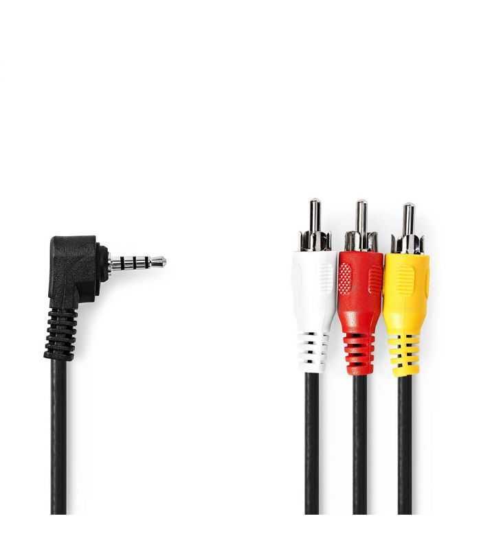 Cablu audio-video Jack 3.5 mm tata - 3x RCA tata 2m negru Nedis CVGP22400BK20