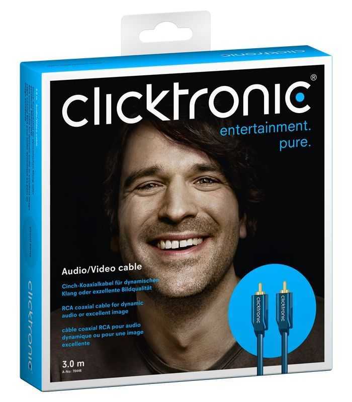 cablu audio video profesional 1x rca tata tata 3m 75ohm cupru awg23 aurit clicktronic 1