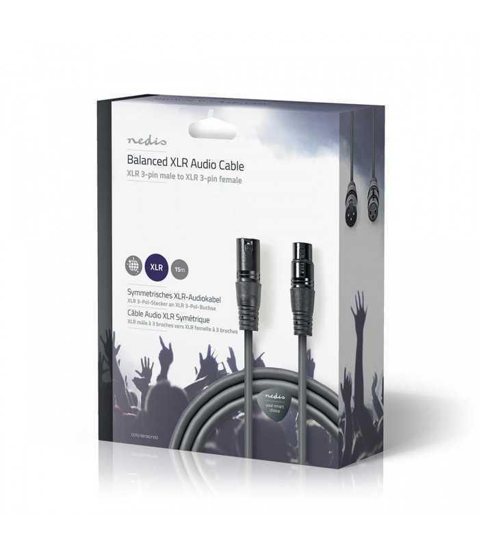 cablu balansat audio xlr 3 pini tata xlr 3 pini mama 15m gri nedis 3