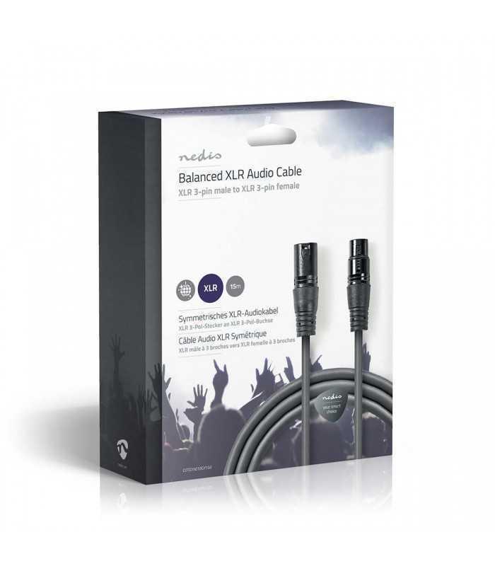 cablu balansat audio xlr 3 pini tata xlr 3 pini mama 15m gri nedis 4