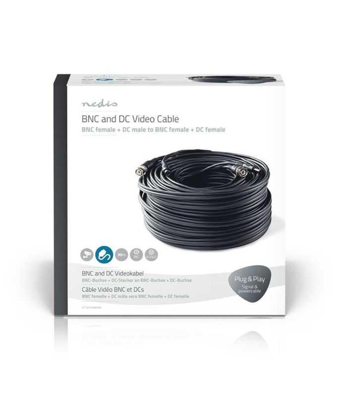 Cablu Bnc Dc 21x55mm Nedis Rg59 30m Conectori Preasamblati Cctvca10bk300