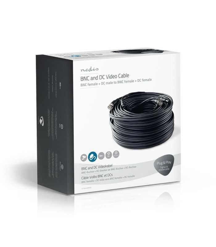 Cablu Bnc Dc 21x55mm Nedis Rg59 30m Conectori Preasamblati Cctvca10bk300