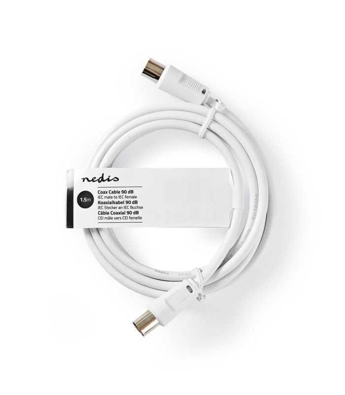 Cablu Coaxial Antena Iec Tata Iec Mama 15m Dublu Ecranat Alb Nedis Csgl40000wt15