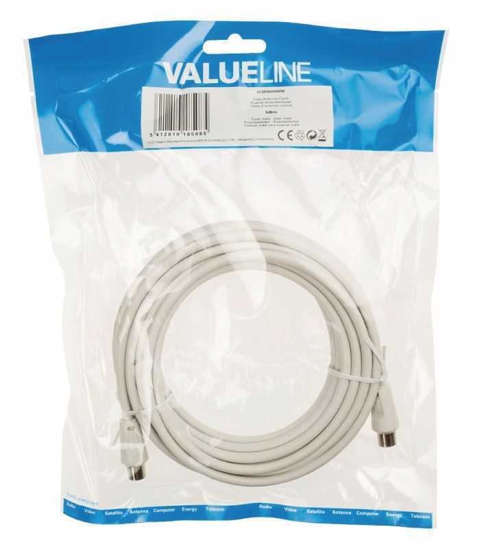 cablu coaxial antena tv tata tv tata 5m alb dublu ecranat valueline 2