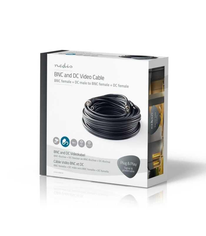 Cablu Coaxial De Securitate Bnc Dc 21x55mm Cctv Rg59 10m Conectori Preasamblati Nedis Cctvca10bk100
