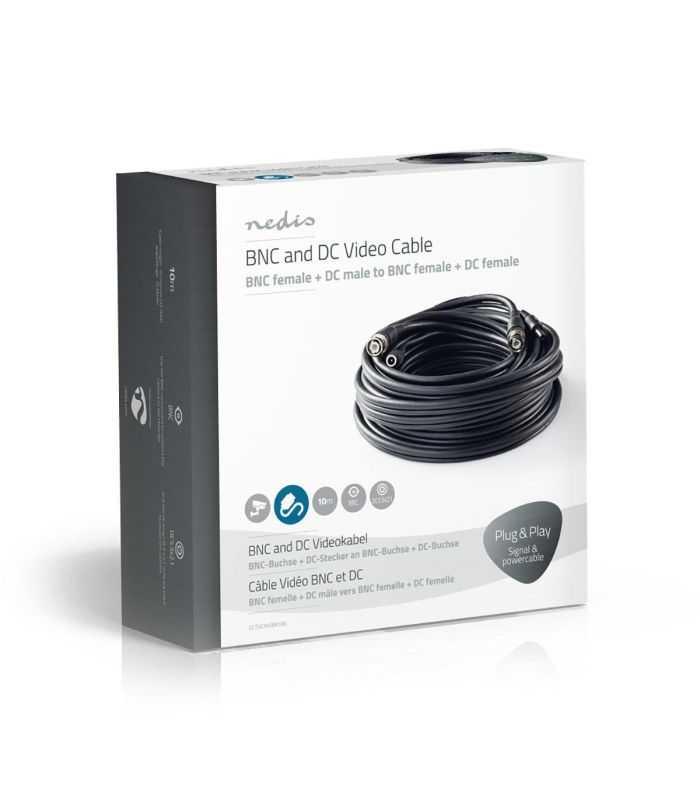 Cablu Coaxial De Securitate Bnc Dc 21x55mm Cctv Rg59 10m Conectori Preasamblati Nedis Cctvca10bk100