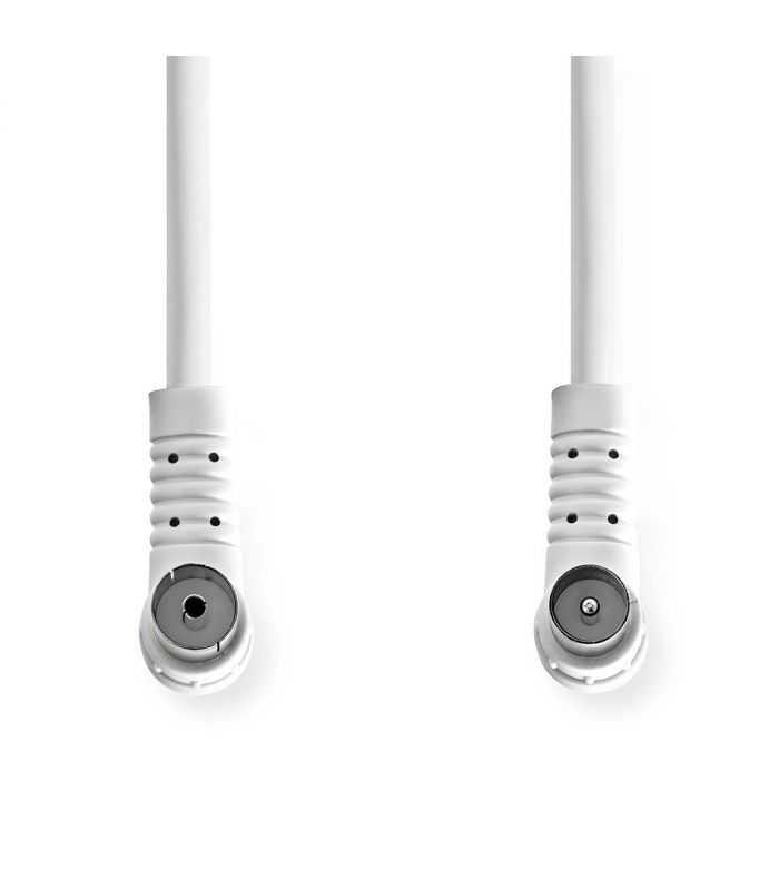 Cablu Coaxial Ecranat Quad Iec Tata Cotit Iec Mama Cotit 15m Alb Nedis