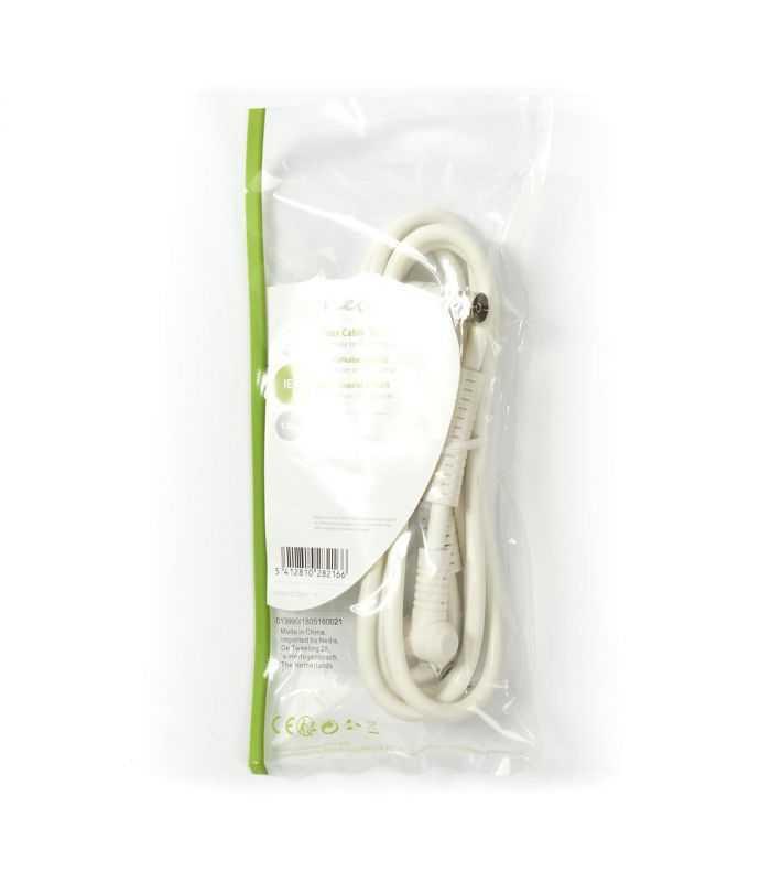 Cablu Coaxial Ecranat Quad Iec Tata Cotit Iec Mama Cotit 15m Alb Nedis