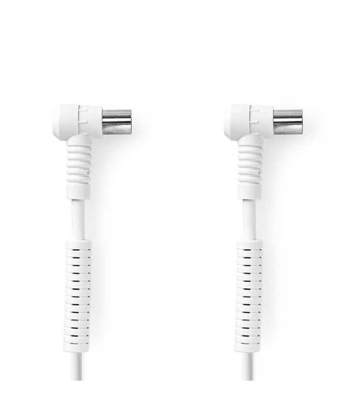 Cablu coaxial ecranat quad IEC tata cotit - IEC mama cotit 1.5m alb Nedis