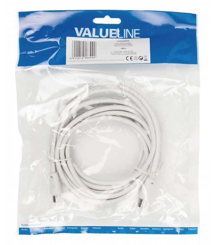 cablu coaxial pentru antena tata coaxial mama 3m alb dublu ecranat valueline 2