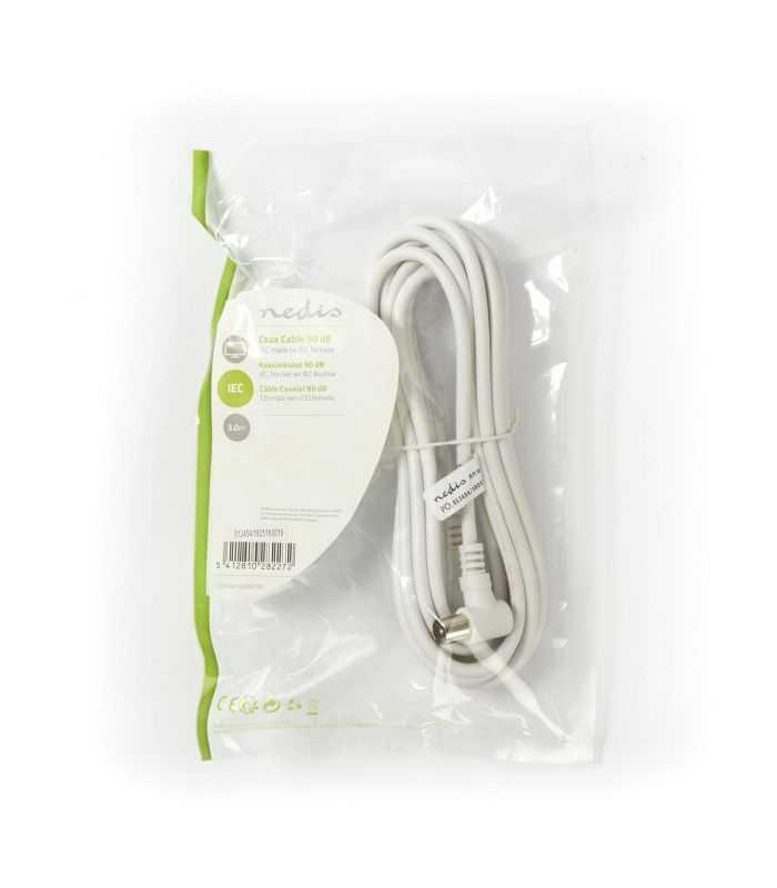 cablu coaxial tata cotit coaxial mama cotit 3m alb nedis 3