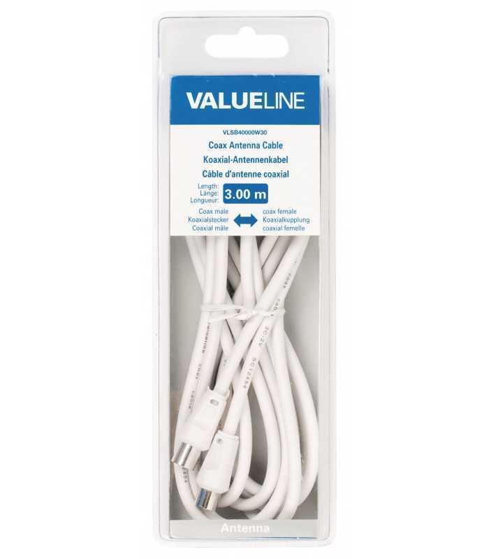 cablu coaxial tata mama 3m dublu ecranat alb valueline 2