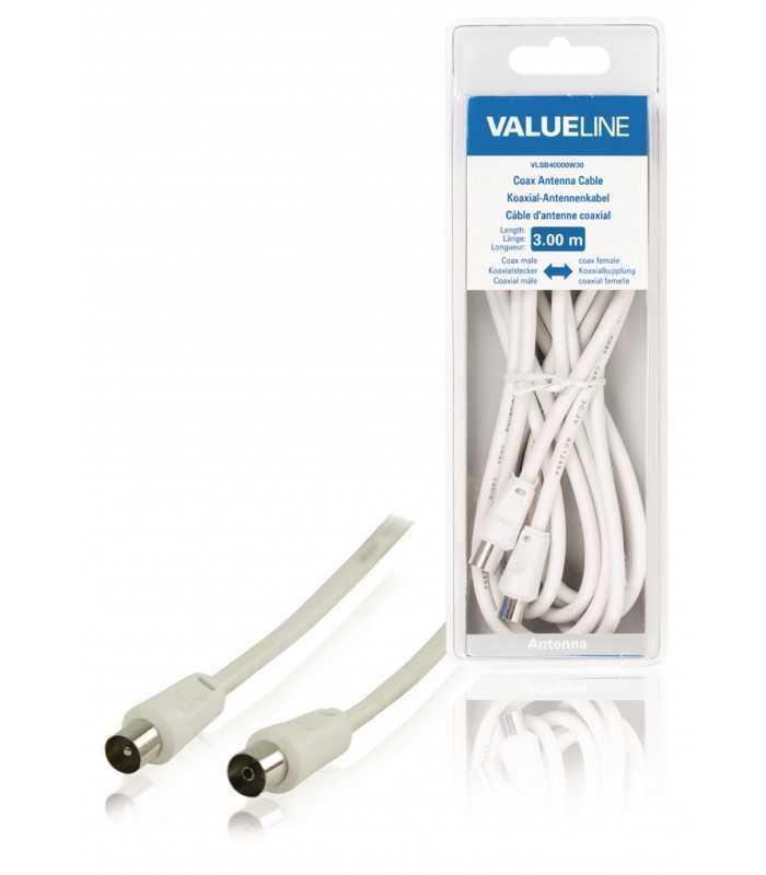 Cablu coaxial tata-mama 3m Dublu Ecranat alb VALUELINE
