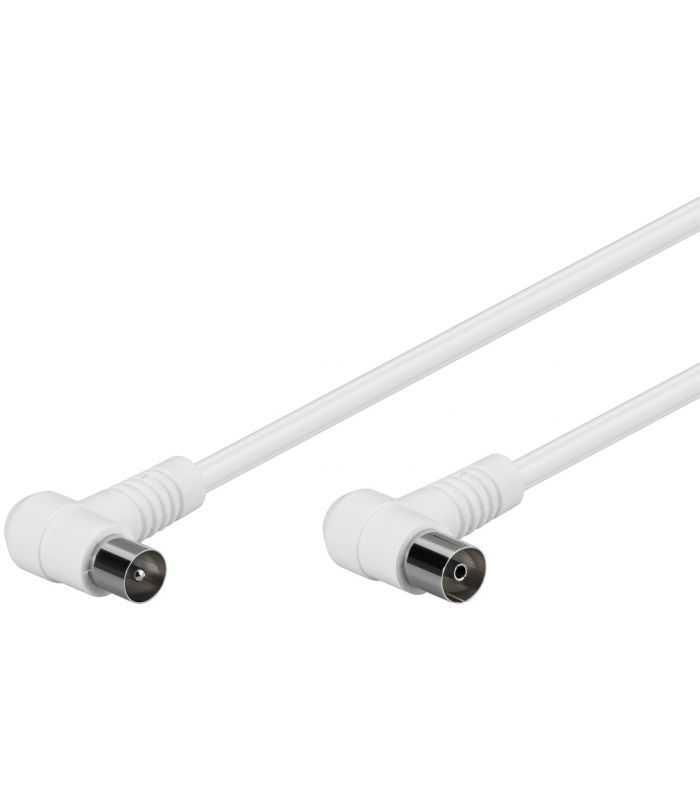 Cablu COAXIAL TV antena 2.5m cotit 90 grade mama-tata 75 ohm clasa A 85DB Dublu ecranat CCS alb 67354 Goobay