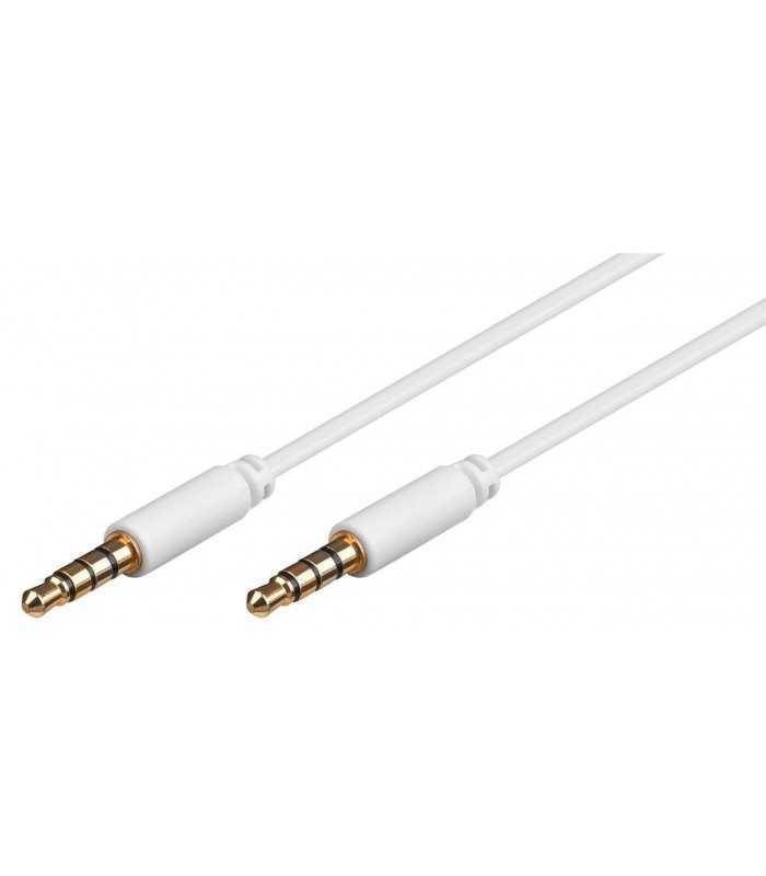 Cablu conector slim aurit Jack 4 pini 3.5 mm tata - 3.5 mm tata 1m alb cupru 4 contacte Goobay