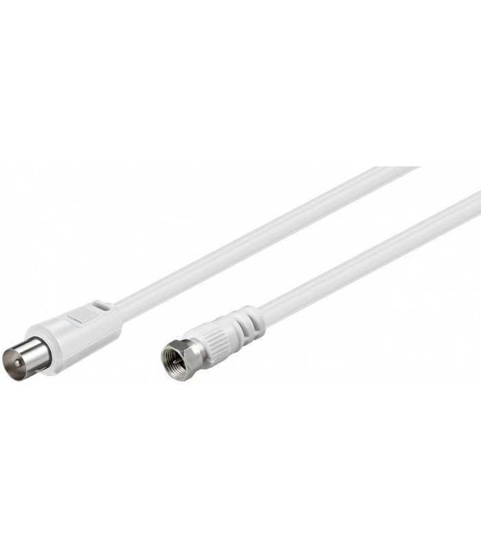 Cablu conexiune antena/ Satelit 1.5m F tata - Coaxial tata alb Goobay