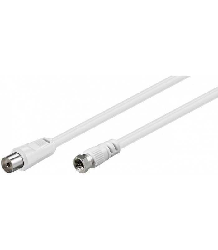 Cablu conexiune antena/Satelit 2.5m F tata - Coaxial mama alb Goobay