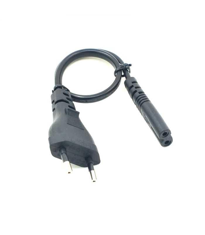 Cablu de alimentare EURO tata - tip 2 pini mama 20cm drept 2x0.75mm2 2.5A 250V negru