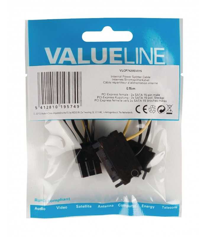 cablu de alimentare intern 2x sata 15 pini tata pci express mama 015m valueline 1