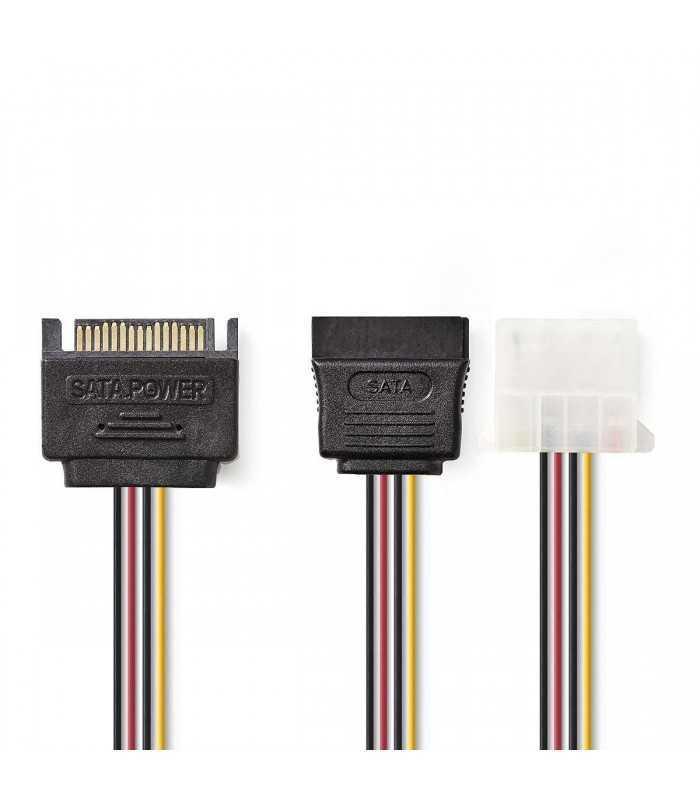 Cablu de alimentare intern SATA 15-pin tata - Molex mama + SATA 15-pin mama 0.15m Nedis